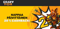 Nappaa Crazy Foxilta päivittäin jopa 20 % cashback